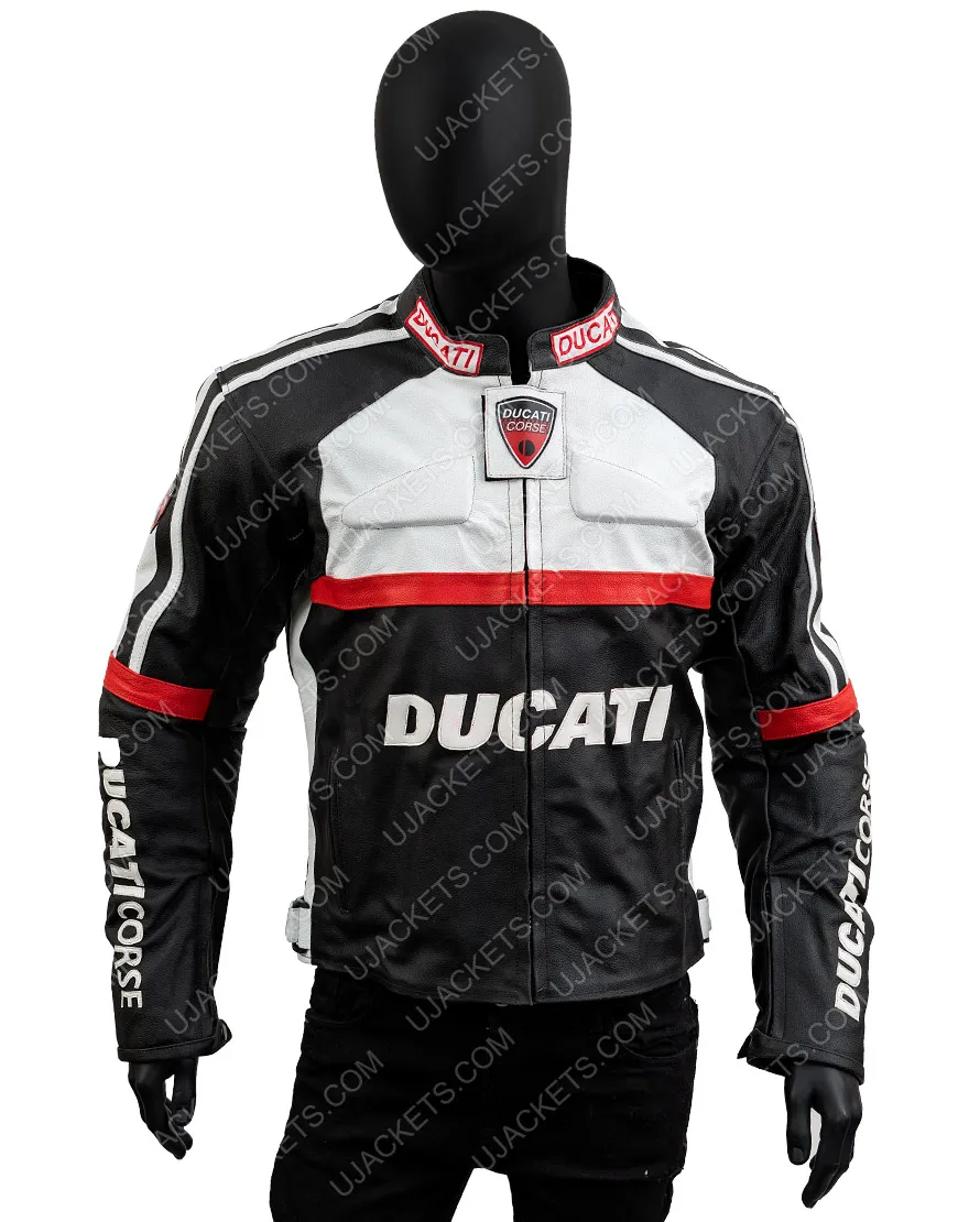 Black & White Ducati Corse Biker Jacket | Motorcycle Leather Jacket 